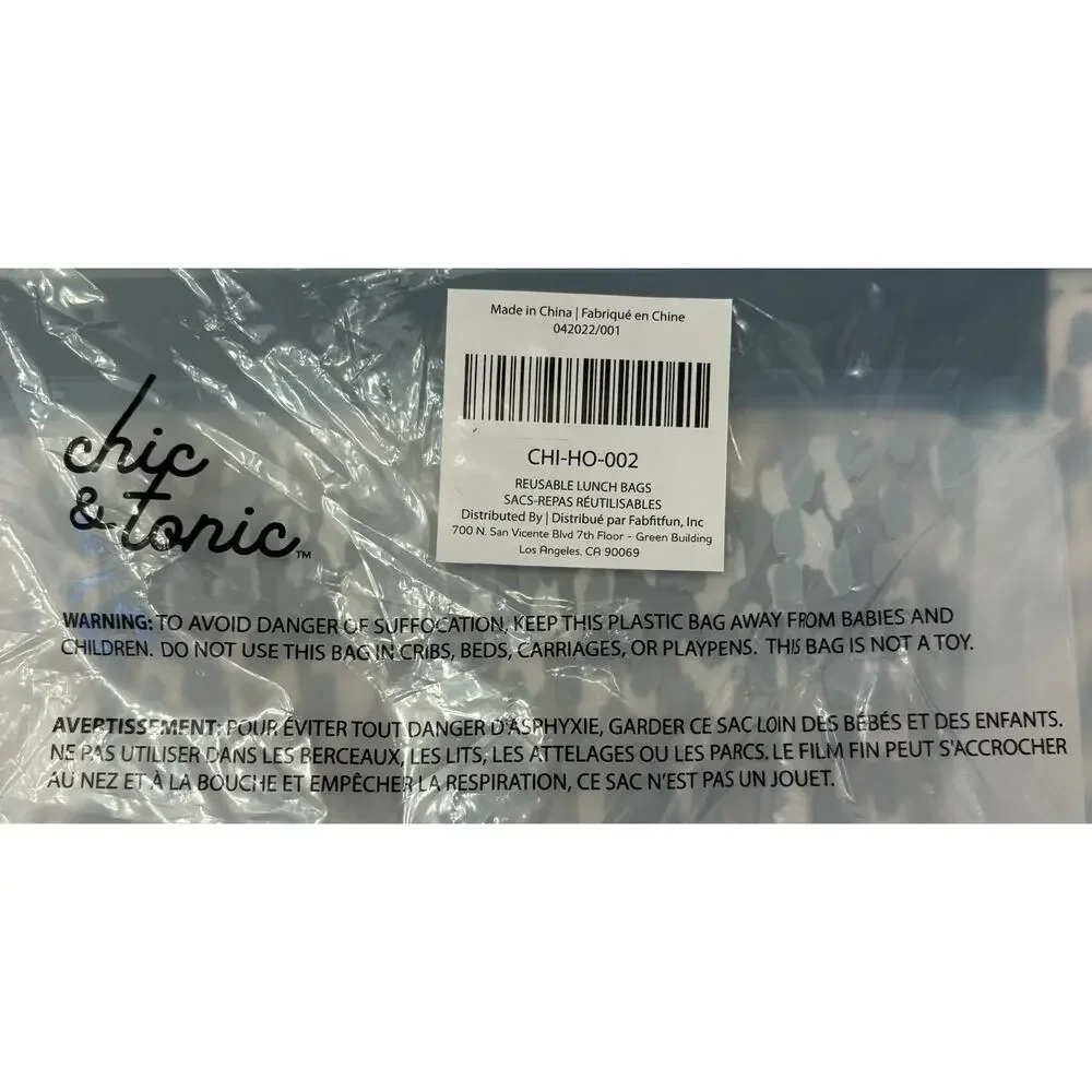 Chic & Tonic Reusable Lunch Bags Set Of 3 Freezer Safe BPA Free New In Package